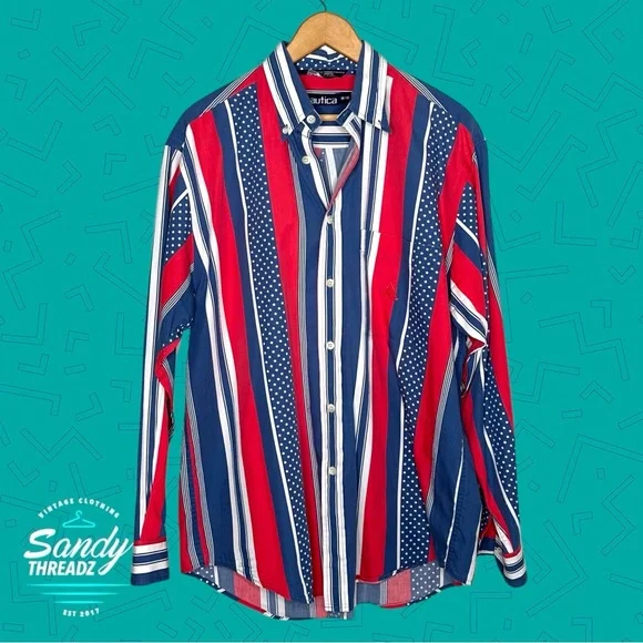 Vintage Nautica American Flag Button Down Shirt - Picture 3 of 8